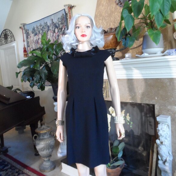 New Moschino CheapandChic Black Sheath Dress w. Beaded Stand Up Collar Size 4 - Picture 2 of 16
